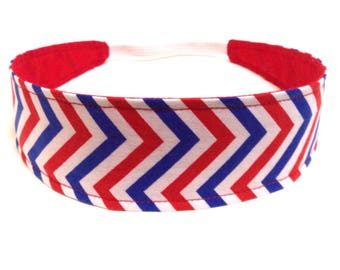 USA Women's Headband, Reversible Fabric Headband, Headband for Women - Chevron, Red, White & Blue - Patriotic Chevron - Olympics - AMERICA