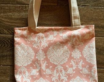 Peach & Cream Damask Tote Bag