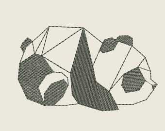 modern geometric panda bear digital design of machine embroidery