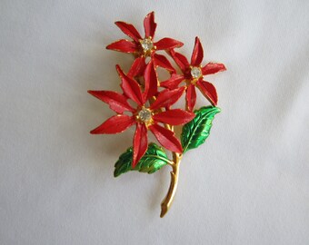 Vintage Poinsettia Christmas Brooch Pin