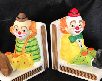 Vintage Clown Bookends Lefton China