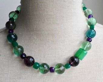 Fluoride, Chalcedony and Amethyst necklace