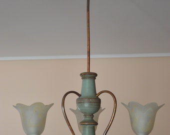3 light vintage wooden chandelier lighting, rustic, vintage, shabby chic pendant light, ceiling light