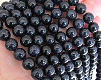 8mm Blue Goldstone beads, full strand, goldstone beads, sparkle beads, shiny beads, blue beads, gold beads, jewelry supplies, bracelet beads
