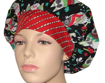 Bouffant Scrub Hats-Christmas Winter Owls-ScrubHeads-Owls Scrub Hats-Veterinarian Hat-Anesthesia Scrub Hat-Holiday Scrub Hats