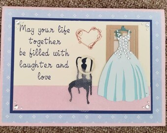 Hanging wedding dress wedding shower card