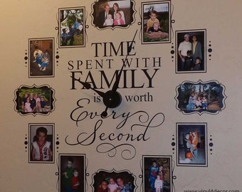 Time spent with family is worth every second photo wall clock w/working clock parts/hands decal. These are VINYL FRAMES CL205 4 x 6 or 5 x 7