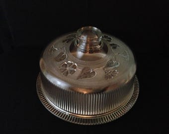 Vintage cake plate with dome, floral design, pressed glass cake plate, 1940's cake pedestal with dome, morning glory cake plate