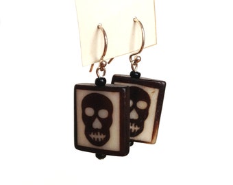 Dia de los Muertos Day of the Dead skull beaded wood earrings