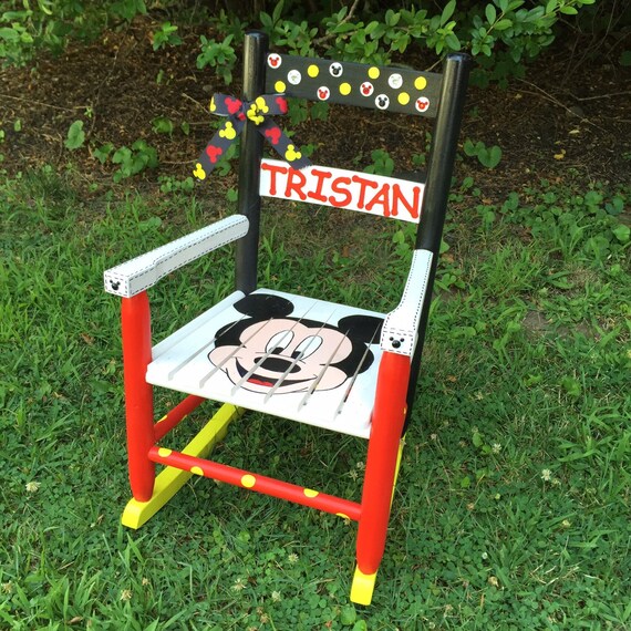 Mickey Mouse Themed Rocking Chair Handpainted Kids Rocker