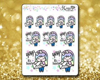 Luna Happy Mail Stickers - Planner Stickers Erin Condren Life Planner Cute Emoji Snail Mail Character Girl Stickers Happy Planner