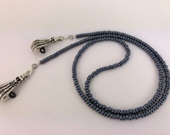 Glasses Chain with detachable skeleton hands Gift Unisex Spectacle Holder Lanyard Gunmetal Black Teal Rainbow Goth Choice of colours