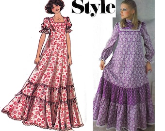 Style 1303 Womens Boho Maxi Peasant Tent Dress 70s Vintage Sewing Pattern Size 14 Bust 36 inches