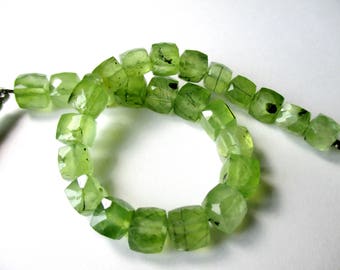 Moss Prehnite faceted cube- 7mm- 8 cubes