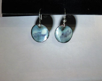 Blue and aqua toned enameled earrings