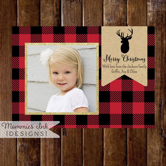 items similar to gold glitter and buffalo plaid photo christmas card