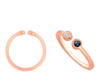 Double Stone Ring, Dual Stone Ring, Open Engagement Ring, Rose Gold Ring, Birthstone Ring, Bezel Set Ring, Diamond Ring, Sapphire Ring