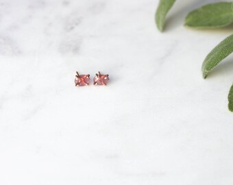 Rose Cut Pink Tourmaline Stud Earrings