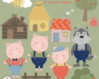 3 Little piggies , digital clip art set