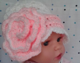 Hand crochet beanie with flower, Anthropology Inspired newborn beanie, Handmade Crochet baby beanie, Newborn Baby hat, Photo prop girl