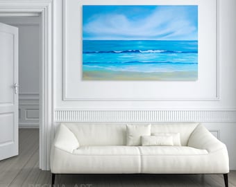 Wall Art Abstract Painting - Seascape Painting Abstract Ocean Canvas Art Large Abstract Sea Painting Modern Wall Art Blue Coastal Wall Decor