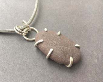 Beach Pebble Pendant, Beach Stone Pendant, Poros Collection