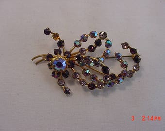 Vintage Marvella Purple Rhinestone Brooch In Original Box With Hang Tag 18 - 521
