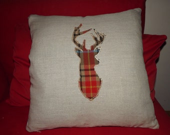 Tartan Stags Head Cushion Cover