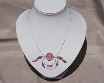 Bridal necklace or pink and gray ceremony