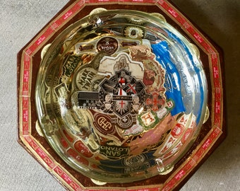 Altered 8 Sided Cigar Ashtray Decorated with Cigar Bands