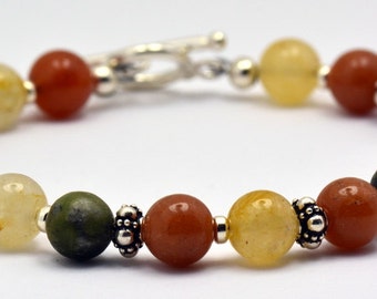 Serpentine & Aventurine rouge Jade Bracelet Perles en argent Sterling - BR00489