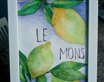 Painting in watercolor "Lemon". Handmade .