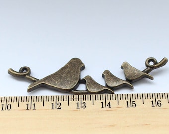 2 Bird On Branch Charms - Antique Bronze - EF00012