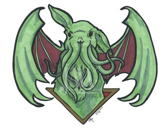Cthulhu Bunny - Fine Art Print - 11x14 - Lovecraft Rabbit