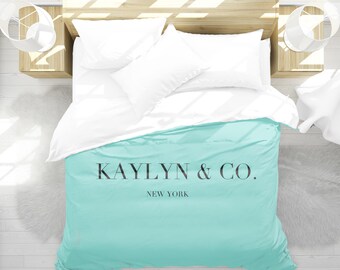 Personalized Duvet Cover Breakfast at Tiffanys, Girls Bedroom Decor, Breakfast at Tiffanys Decor, Dorm Bedding, Teen Girl Room Decor, Aqua