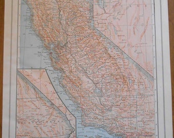 Antique Map of California, Vintage 1918 original atlas map, US State map, old maps as art, wall decor