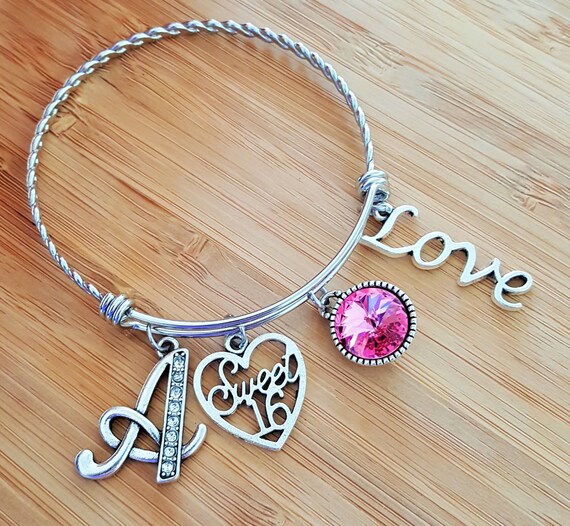 Personalized Sweet 16 Bracelet Sweet 16 Gift Sweet Sixteen Gifts Birthday Bracelet Birthday Gift Birthstone Bracelet Initial Bracelet