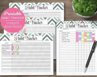 Set of Habit Tracker Files Printable Habits Tracking List Monthly Daily Weekly Letter Editable PDF Checklist Print Instant Download Template