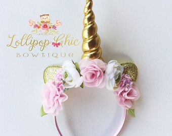 Pink and Gold Unicorn Headband