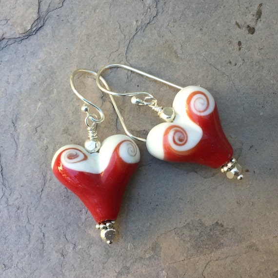 Valentines Day Heart Earrings Heart Earrings Red and White