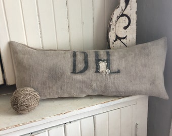 Antique Grainsack Pillow w/Authentic Stencil