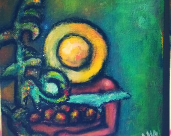 Original acrylic painting with easel