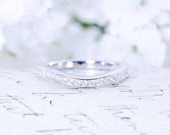 Curved Wedding Band - Art Deco Band - Sterling Silver Ring - Half Eternity Ring - Antique Style - Vintage Style Band
