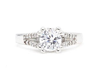 1.0 Ct Round Cut Cz Engagement Ring, Double Prong Setting, 925 Sterling Silver (773)
