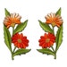Embroidery Floral Patch - Iron on, Sew on Flower Applique - Orange, Cantaloupe - Glitter Gold - Green Leaf - 6 x 12 cm - 1 pair (f/3-2)