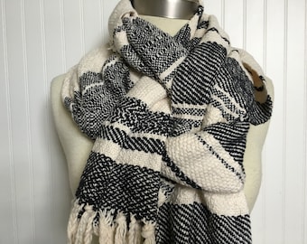 Woven Blanket Scarf Woven Scarf Black and White Scarf