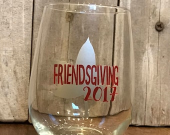 Friendsgiving silver leaf wine glass