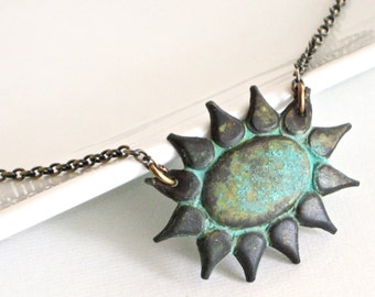 Sunburst Necklace - Patina Necklace, Verdigris Jewelry, Nature Jewelry