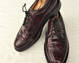 Vintage 90s Florsheim Royal Imperial Burgundy Longwing Shoes 33892 7.5EEE