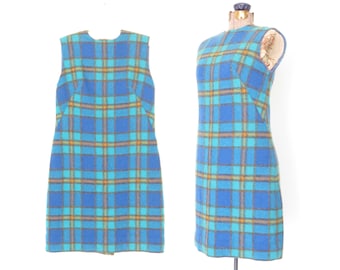 60s dress * vintage 1960s dress * sheath dress * plaid dress * mohair wool dress * wiggle dress * xs / small